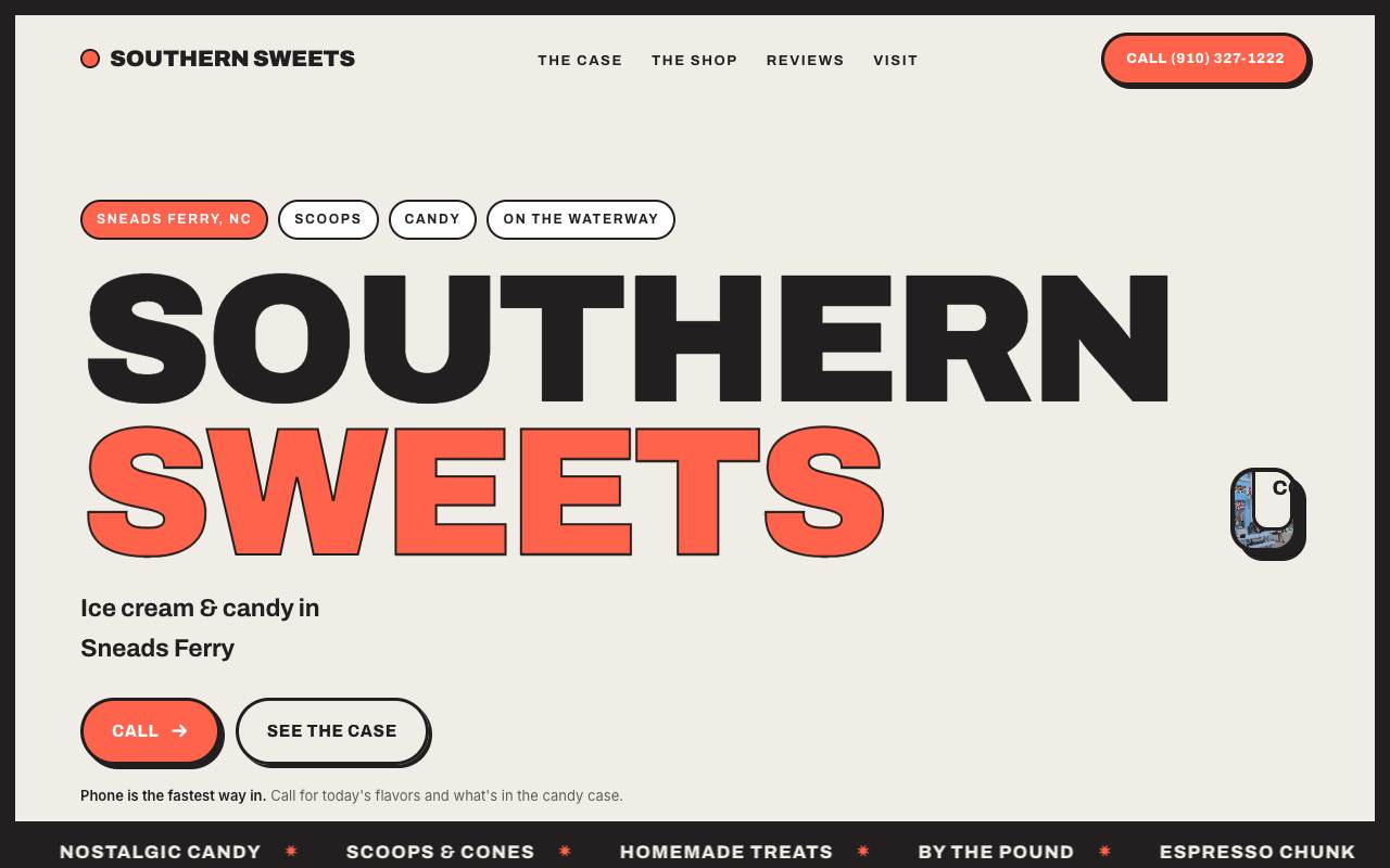 Homepage of the Southern Sweets demo site